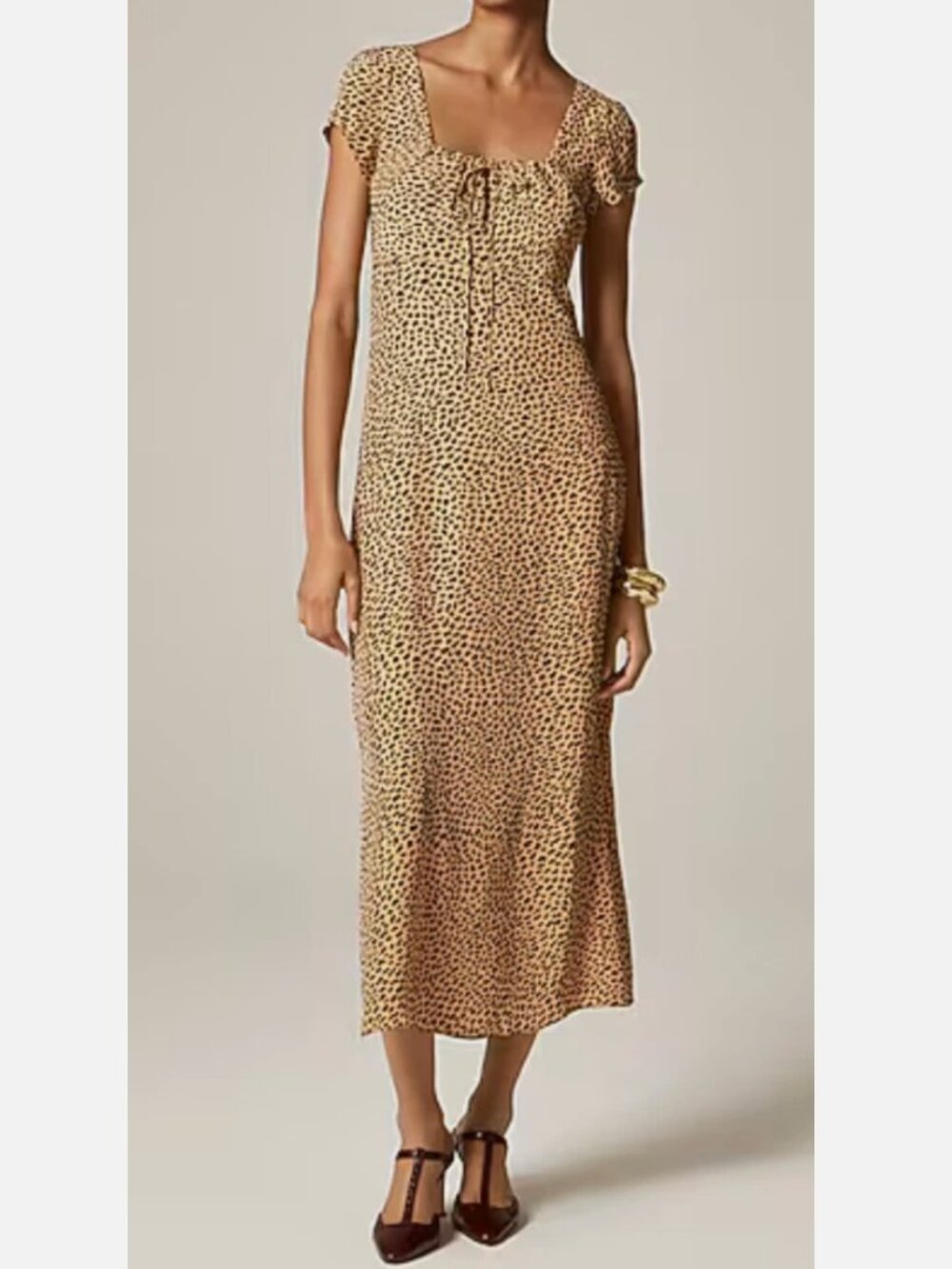 J. CREW Square Neck Slip Midi Dress in Brown Spot Print Sz 12 - NWT!